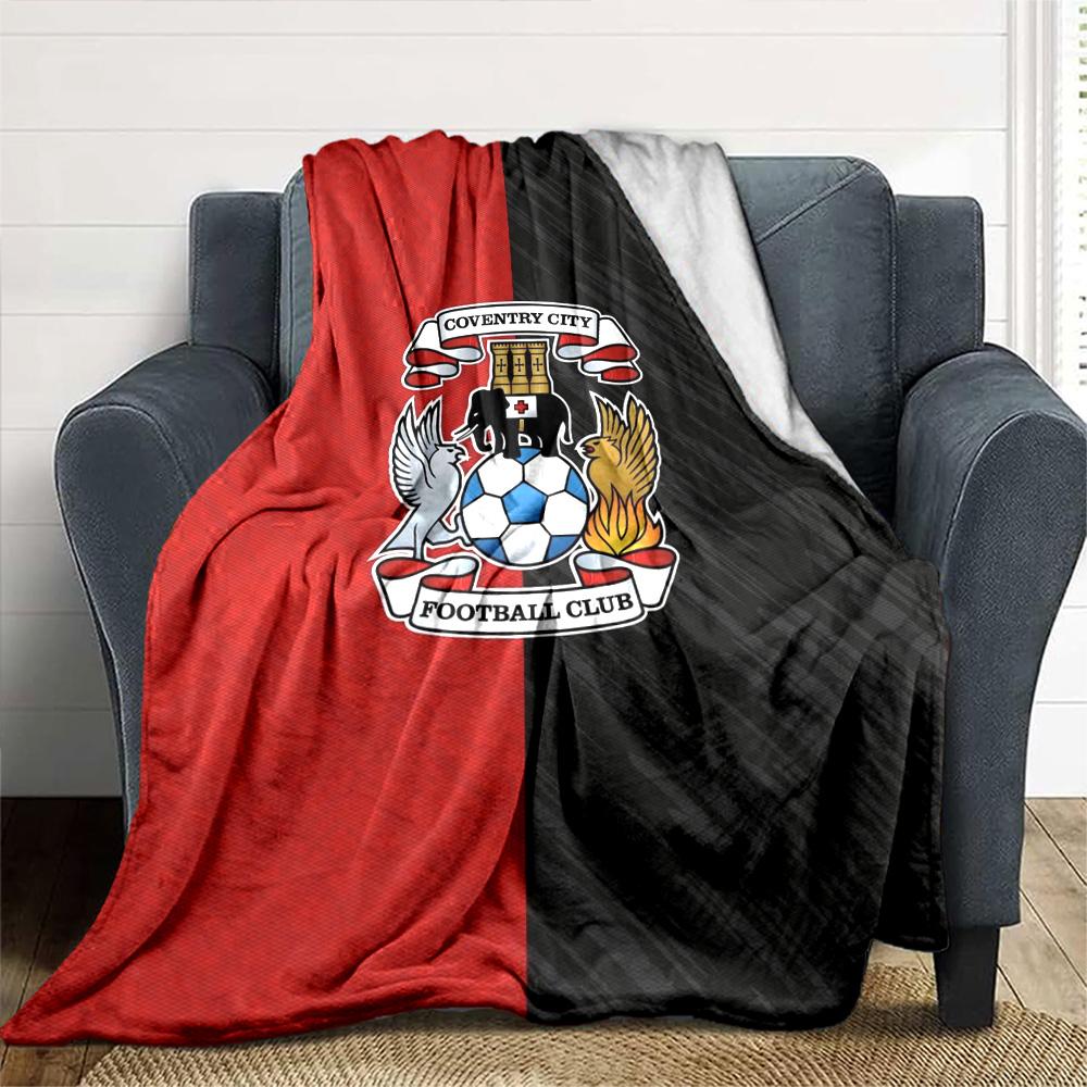 Coventry City Football Club Badge Split Color Print Flannel Blanket Soft Warm Throw Blanket for Sofa Bed Living Room