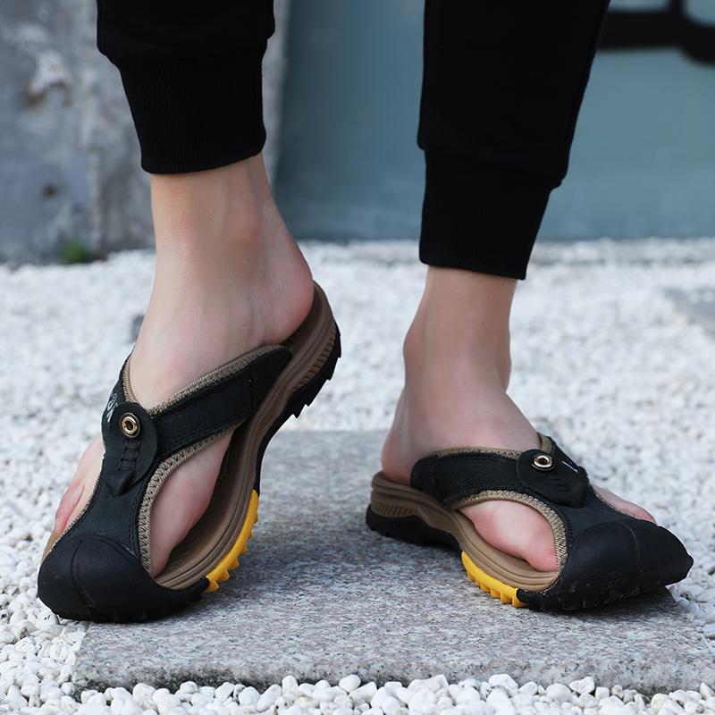 Кожаные туфли Мужские сандалии Мужские шлепанцы Мужская повседневная обувь Классические массажные пляжные тапочки Противоскользящие летние