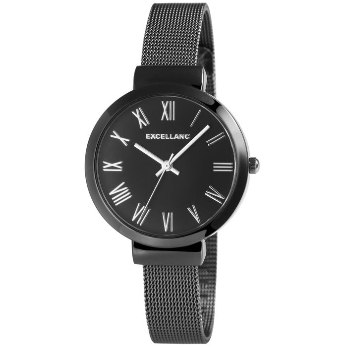Montre bracelet - EXCELLANC - Ligne Signature - Noir - Boîtier 34 mm - Bracelet maille milanaise acier inoxydable