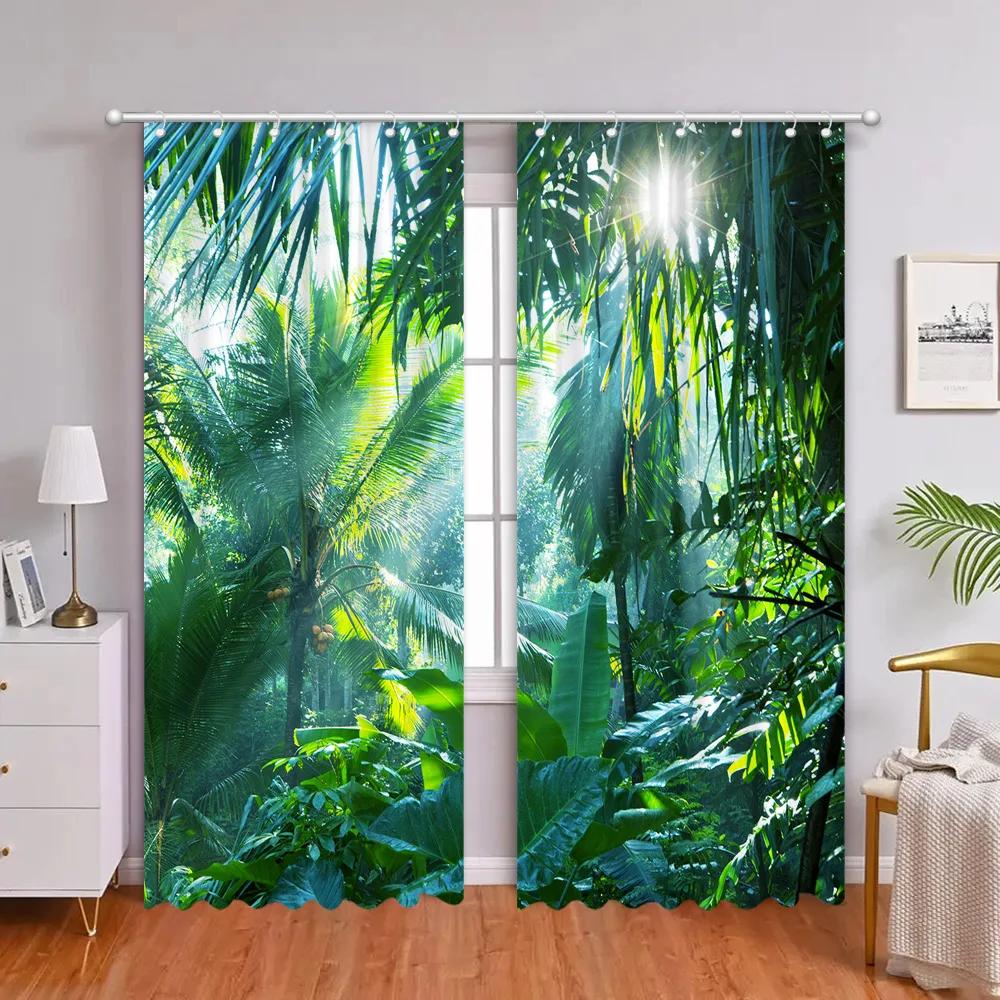 Тропический лес Шторы Искусственное окно Природа Пейзаж Гостиная Спальня Шторы Ванная комната Душевые занавески Ткани Домашний декор