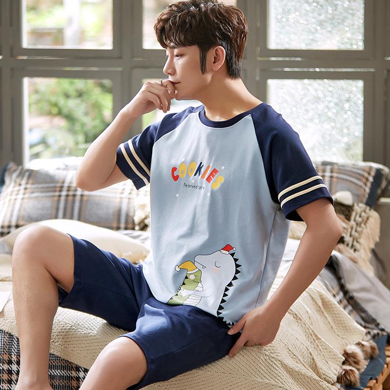 Мужской летний пижамный комплект из хлопка с рисунком – рубашка с короткими рукавами и шорты (2025)