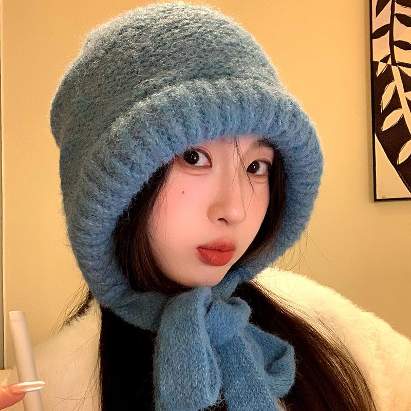 Шапка-балаклава женская зимняя, большой окружности головы, ветрозащитная и теплая, с защитой ушей, вязаная шапка, подчеркивающая лицо, маленькая шерстяная шапка