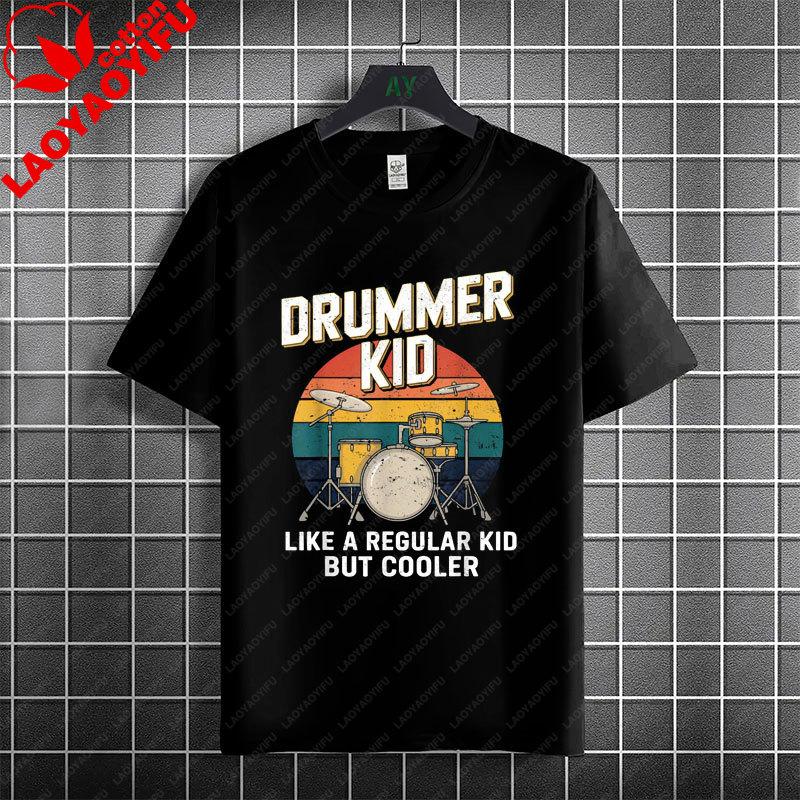Rock Music Skeleton Drummer Rock on Drum Kit Graphic Tshirt 100Cotton Short Sleeve Round Neck Humor Style Casual Tshirt