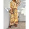 Women's Summer Print Contrasting Color Bohemian Vacation Short-sleeved Long Trousers Set