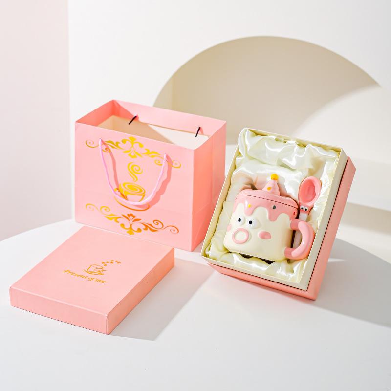 Мультяшная кружка, нарисованная от руки, с крышкой и ложкой, чашка для питья воды для пары, чашка с забавным выражением, подарочная чашка, бытовая чашка для молока и завтрака