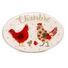 [R6616] - Ceramic Door Plate 'Hens' Red Beige (Bedroom) - 12x8cm