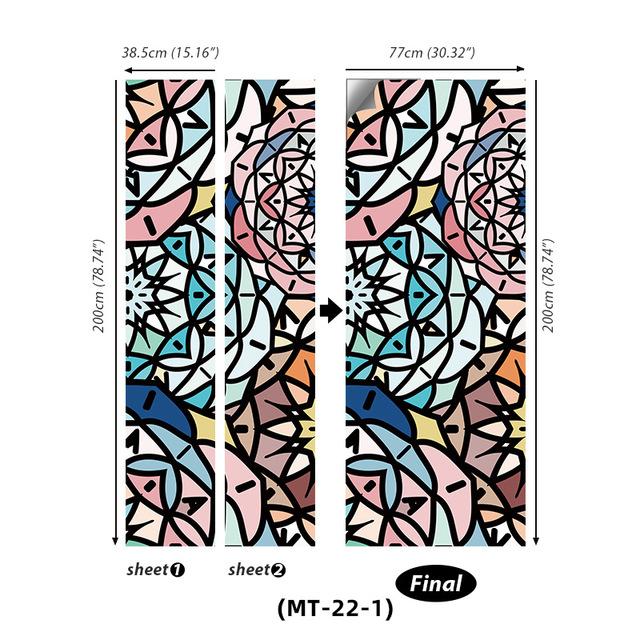 PVC Full Door Stickers Wall Decoration Bedroom Kids Room Cartoon 3D Wallpaper Abstract Line Wardrobe Home Renovation Art Murals