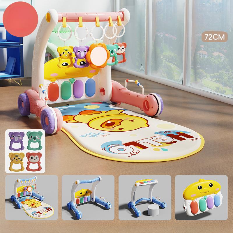 2 In 1 Newborn Baby Walker Fitness Frame with Music & Light Early Education Baby Trolly Fitness Rack Pedal Piano Toy for Infant