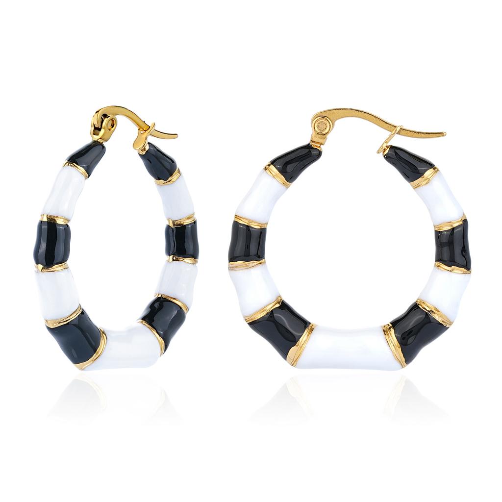 European & American Color Block Bamboo Earrings, Enamel Drip Niche Design Drop Earrings for Export