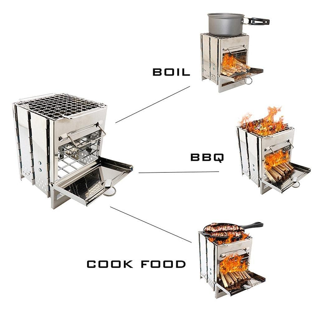 Кемпинговая дровяная печь с грилем, складная походная ракетная печь для выживания, костровая печь из нержавеющей стали