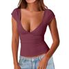 Женская сексуальная тонкая футболка с глубоким V-образным вырезом и открытой спиной, с коротким рукавом