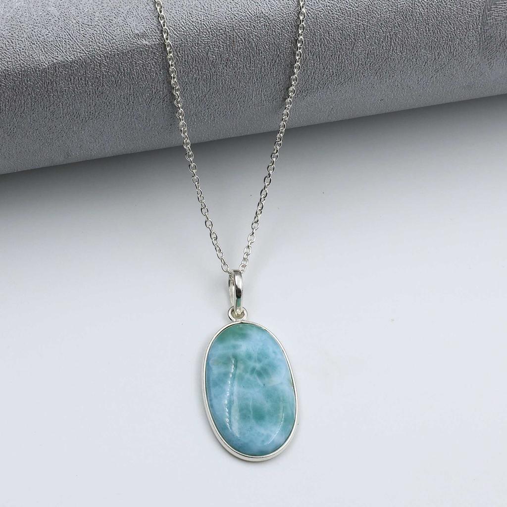 Ожерелье из натурального камня Ларимар, подарок для нее, ожерелье в стиле бохо, серебро 925 пробы, ожерелье ручной работы, подарок по случаю дня рождения