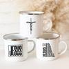 Jesus Is God Print Enamel Mugs Christian Creative Coffee Cups Drink Dessert Breakfast Milk Cup Vintage Mug Handle Drinkware Gift
