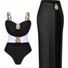 1011 European and American new solid color metal shell tube top women's one-piece swimsuit women's bikini explosion