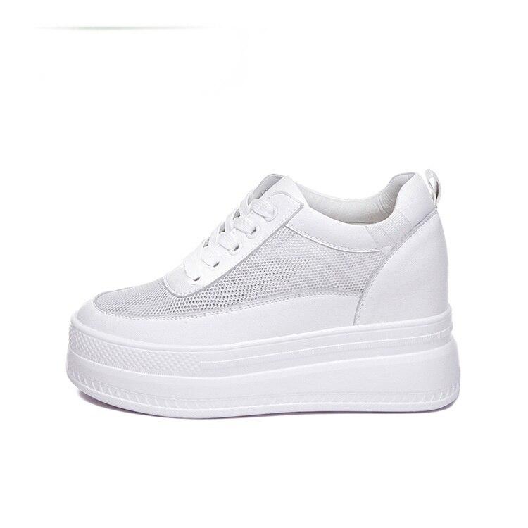 Fujin 9cm Platform Heel Wedge Shoes Sneakers Pumps White Platform Air Mesh Hollow Pumps Shoes Women Zapatos De Mujer