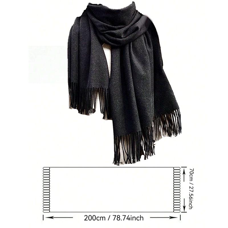 Ladies' Fringed Scarf, Thickened Warm Shawl, Solid Color Design, Multi-functional Neck Warmth, New Style Scarf