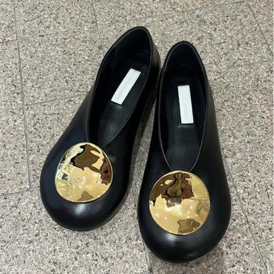 Версия из овчины~ круглый носок плоская подошва металлическая пряжка ретро нишевая обувь легкий вырез универсальные туфли-лодочки с большим носком женские