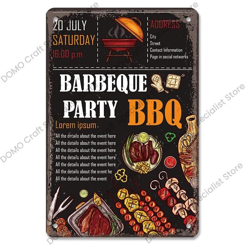 Винтажные таблички для барбекю, металлические оловянные таблички, гриль, мясо, стейк, колбаса, ретро металлическая пластина, настенный декор, вечерние барбекю, магазин, столовая