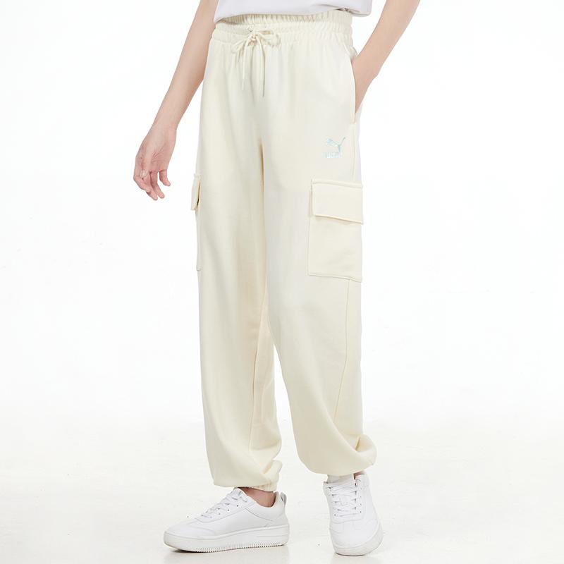 Puma Sports Running Casual Tapered Pants Women Bottoms Beige 534163-88