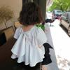 Girl's Top Summer White Kids Blouse Square Neck Puff Short Sleeve Backless Bowknot Children's Tops