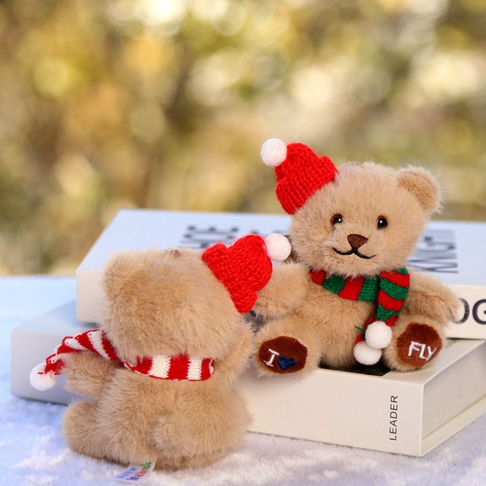 Scarf Christmas Bear Plush Doll Anti-lost Bag Decoration Christmas Hat Pendant  Kindergarten Gifts