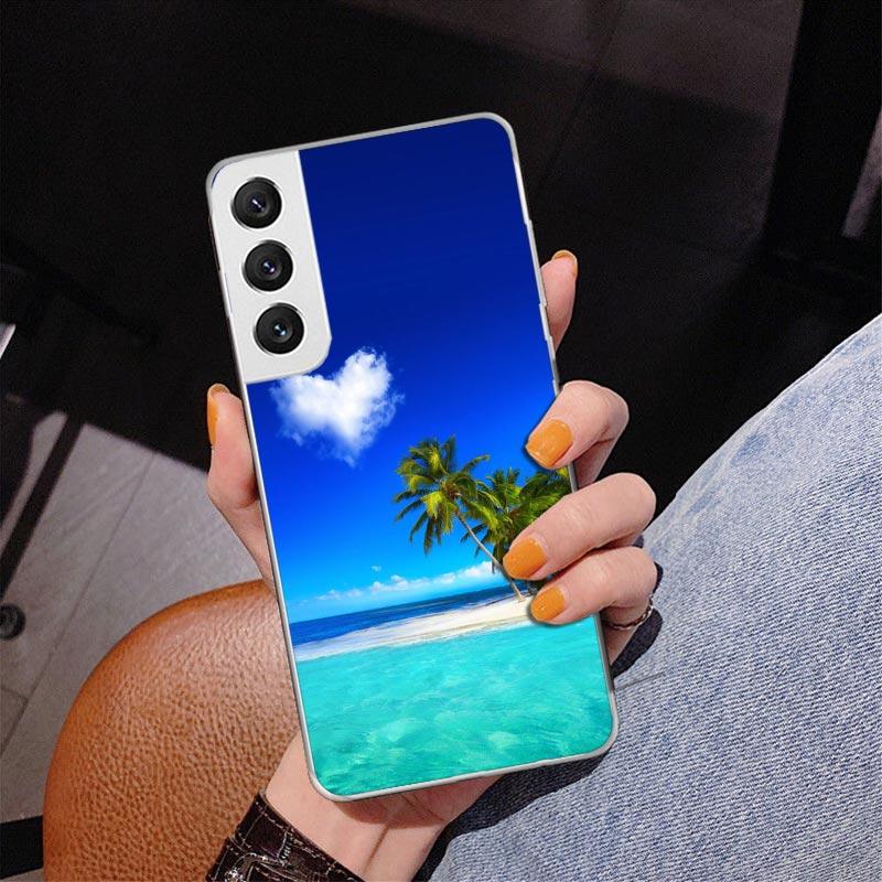 Летний Закат на Пляже Море Пальма Чехол для Телефона для Samsung Galaxy S24 S25 Edge S26 Ultra S23 S22 S21 Plus S20 FE + Персонализированный Pr