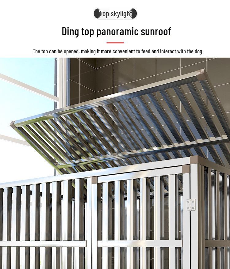 Stainless Steel Medium Folding Dog Cage with Toilet for Indoor Use - Suitable for Border Collies, Golden Retrievers, and Medium-Large Dogs.