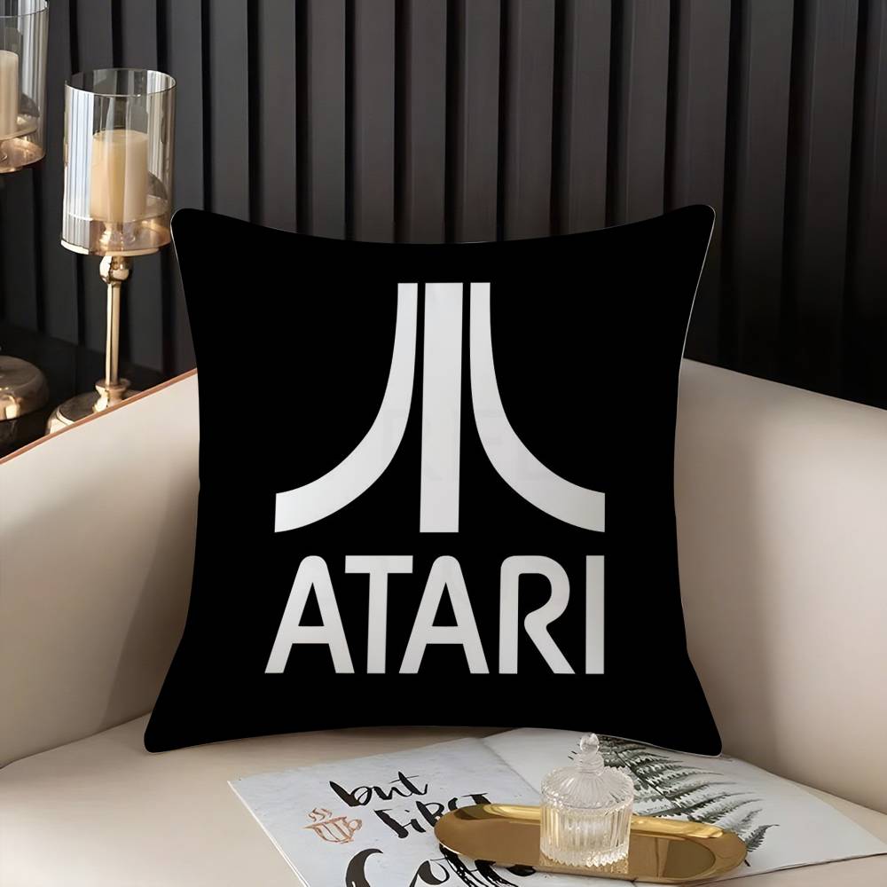 Classic A-AtariS Game Logo Pillow Case Home Dorm Chair Back Short Plush Double-sided Printing Office Nap Time Cushion Cover