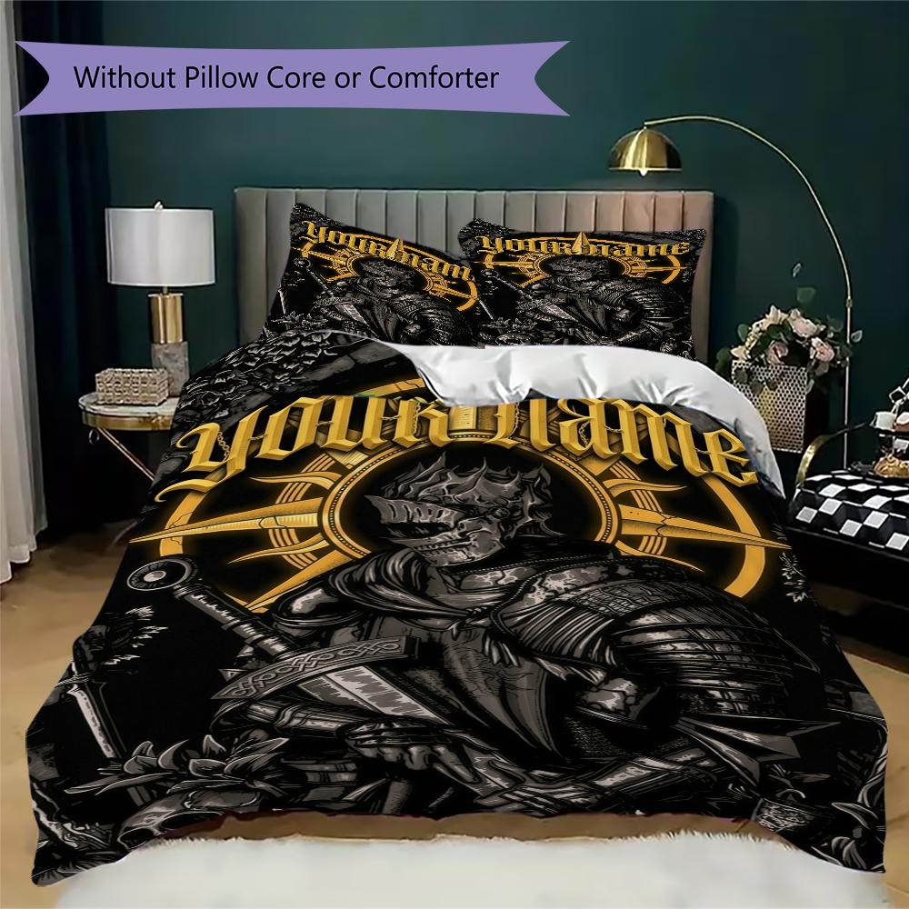 Custom Name Dark Souls Bedding,Quilt Set Quilt Cover Pillowcase Home Birthday Gift(1 * duvet cover + 2 * pillowcase, without core)_xia
