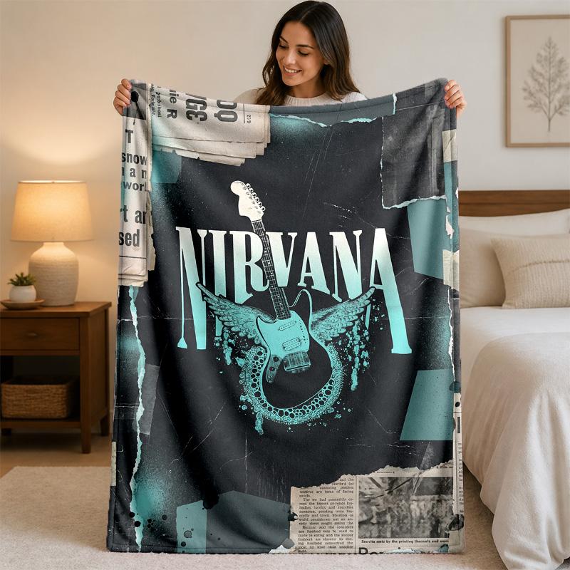 Фланелевое одеяло с принтом Nirvana, уютное, легкое, плюшевое покрывало для кровати, дивана, домашнего использования