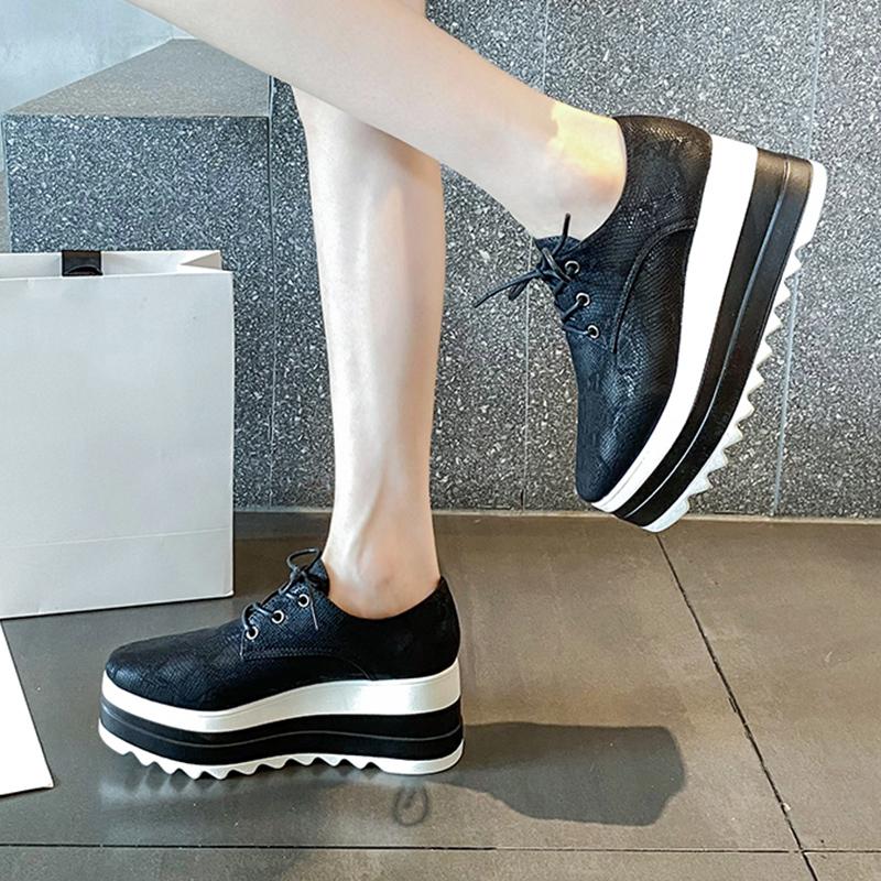 Мокасины из искусственной кожи со змеиным узором, женские, на толстой платформе, со шнуровкой, броги, женские, больших размеров, нескользящие, на толстой подошве, оксфордские туфли