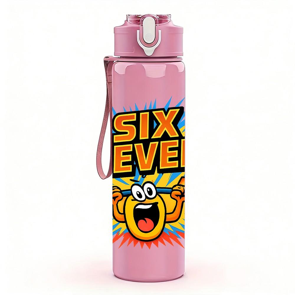 1PC Six Seven Explosion Text Art 750ml Color Plastic Sports Water Bottle Leakproof Flip Straw Lid Suitable for Sports Office Home Use