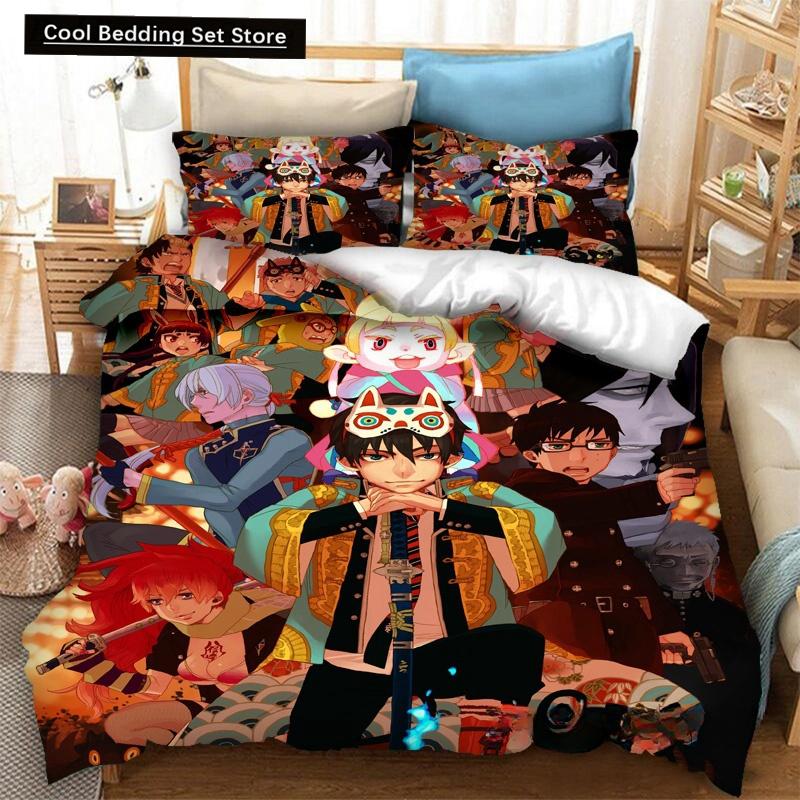 Fashion 3D Printing Anime Blue Exorcist Bedding Set Duvet Covers Pillowcases One Piece Comforter Bedding Sets Bedclothes Bed