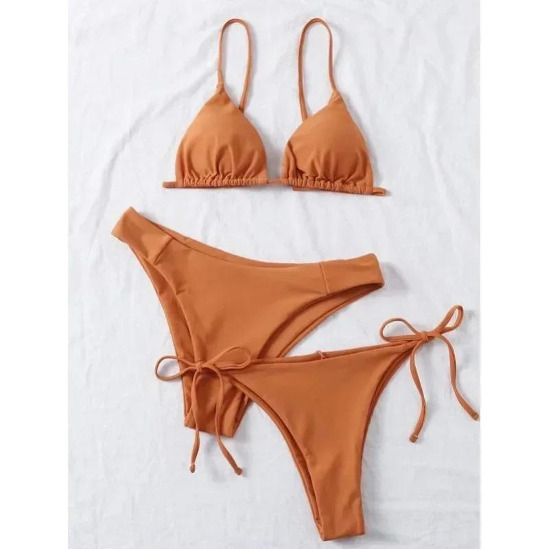 Женский сексуальный бикини-комплект из 3 предметов - Треугольный купальник-бандо с пуш-апом, сине-фиолетовый, Бразильская пляжная одежда