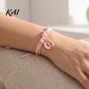 Pink White Cord Jewelry Breast Cancer Awareness Bracelet for Women, Adjustable Woven String with Heart Butterfly Alloy Pendants Ribbon Charm, Handmade