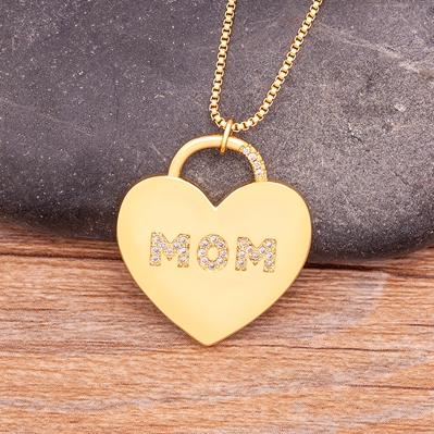 Nidin Ins Fashion New Creative Design Zircon MOM Letter Heart Shape Necklace Personalized Jewelry Party Accessories Gift