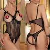 Women Sexy Bow Lace Sleepwear Open Bra Crotch Jumpsuit Bodysuit Underwear