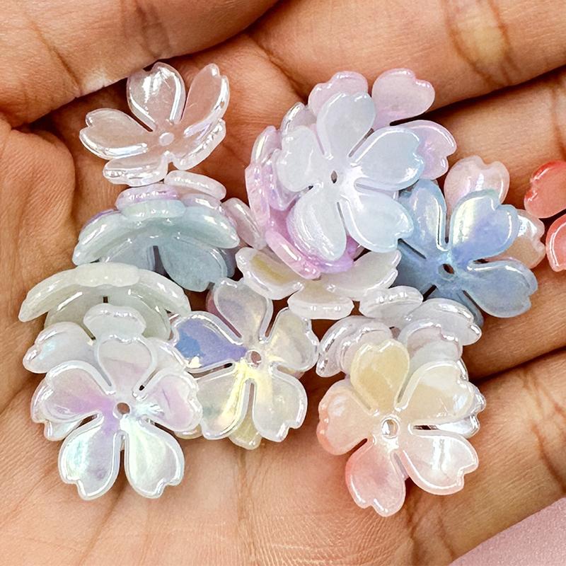 Creative 20Pcs DIY Findings Beading Neclace Bracelet Loose Beads Acrylic Colorful Flowers Handcrafted for Jewelry Making