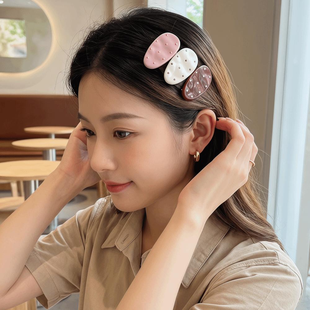 Sweet Polka Dot Hair Clips Mixed Color Oval Side Bangs Clips for 6PCS/SET Women
