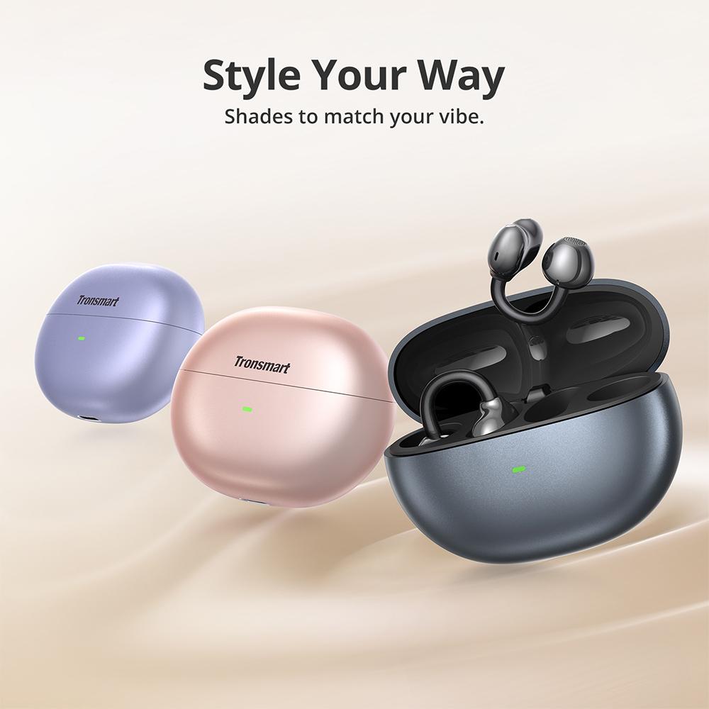 Беспроводные наушники-вкладыши Tronsmart OpenFly Clip с открытым дизайном – Титановый гибкий провод C-Bridge, 24 часа работы от аккумулятора, AI-ENC для звонков и защита IPX5 для тренировок и комфорта на весь день
