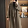 Женское очень длинное двустороннее пальто из 100% шерсти с поясом для осени и зимы