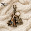 Halloween Charm Keychain Mini Bow Ghost Pendant with Tombstone Tag, Spliced Patch And Pumpkin Keychaine Basket, Retro Rotating Lobster Clasp Key Ring