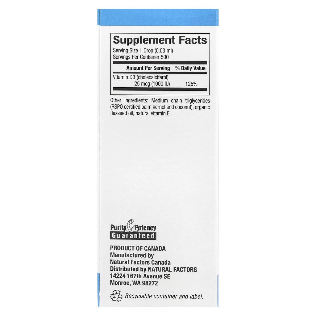 Vitamin D3 Drops, Unflavored, 25Mcg(1,000Iu), 15Ml(0.5FlOz)