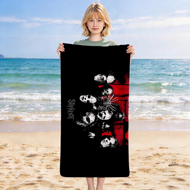 Metal Band Stylish Digital Printing Beach Towel Quick‑Drying Absorbent Blanket for Beach Pool Gym Travel
