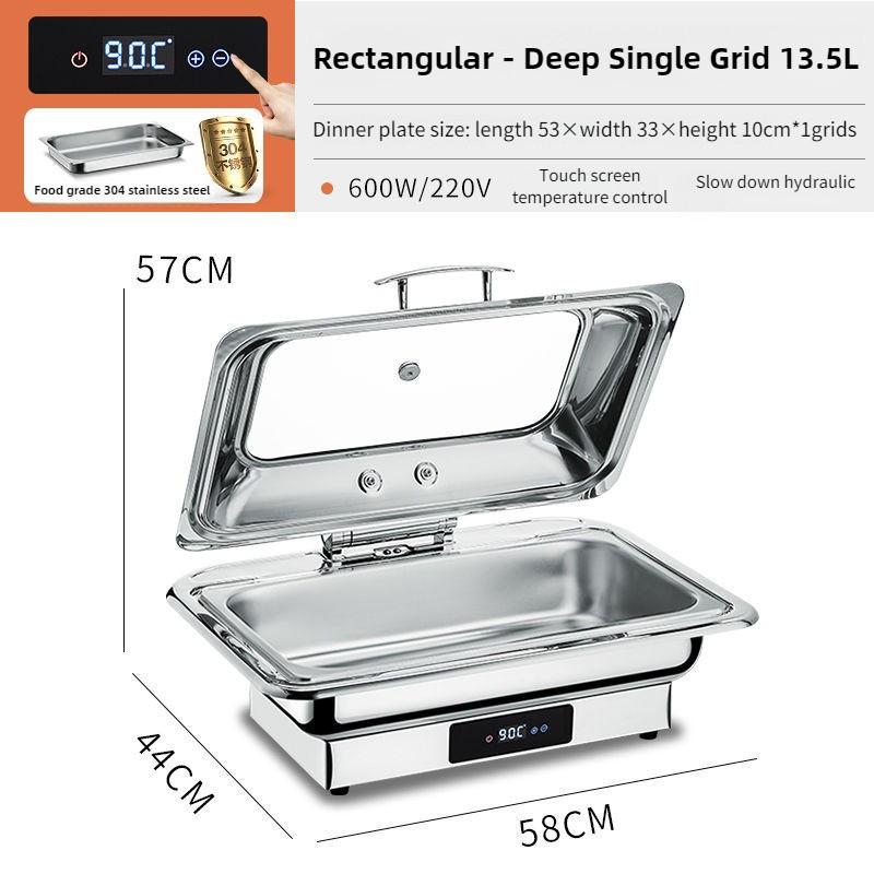 Electric Chafing Dish Adjustable Temp Roll Top Food Warmer Temp Display Catering Buffet Stove Stainless Steel Buffet Servers