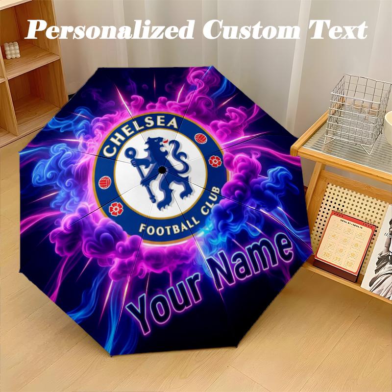Автоматически складывающийся зонт с 8 ребрами, принт Chelsea FC, индивидуальное имя, текст, портативный дождевик