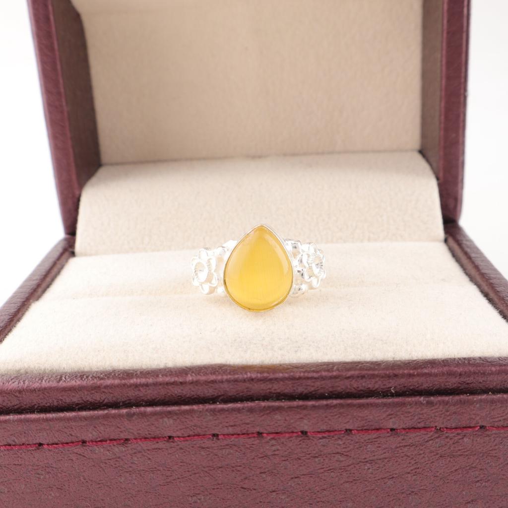 Yellow Cat's Eye Gemstone 925 Solid Silver Jewelry Handmade Women Ring For Gift RR-59-41