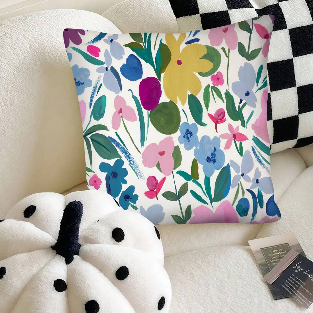 Floral Pattern Pillow Case Fashion Square Pillowcase Bedroom Sofa Room Ins Decoration Leisure