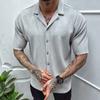 Men's Summer Solid Color Short Sleeve Shirt Vintage Business Striped Cardigan