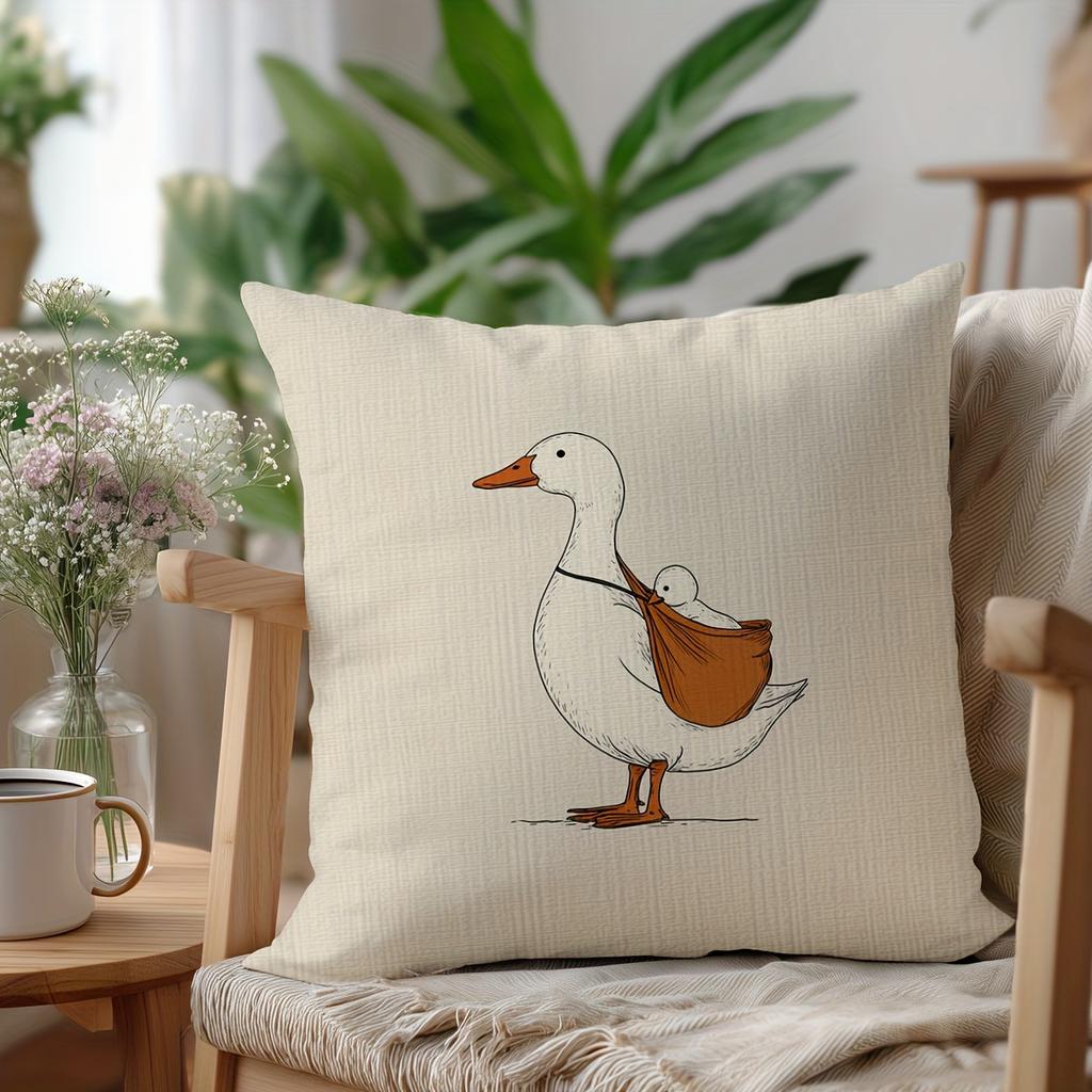 Cute Mama Duck With Baby Duckling Throw Pillow Cover Funny Cartoon Animal Print Decorative Cushion Case For Home Decor